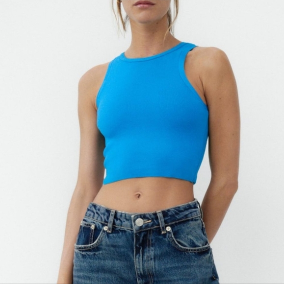 ZARA Electric Blue Knit Bandage Crop Top Size Small - Picture 3 of 9